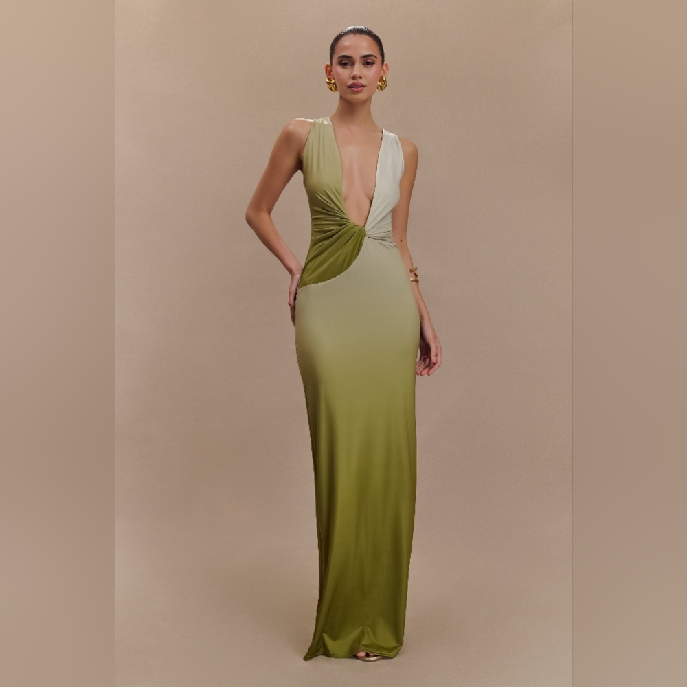 Meshki Green Ombre Slinky Maxi Dress
